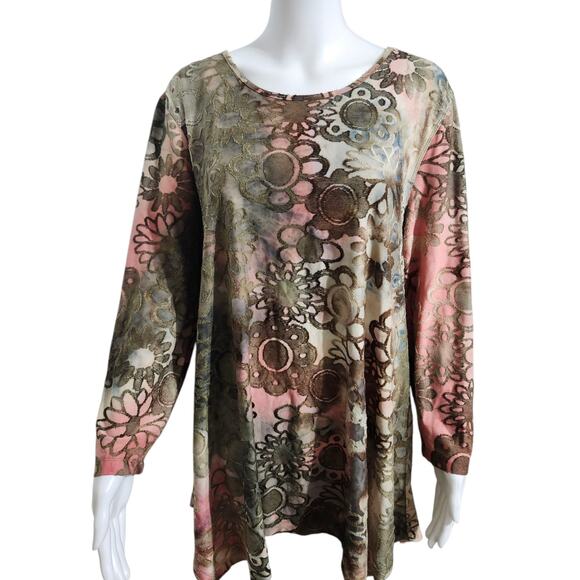 Mutiples‎ Sz XL Embroidered Burnout Tunic Top Watercolor Button Detailing - Picture 1 of 7